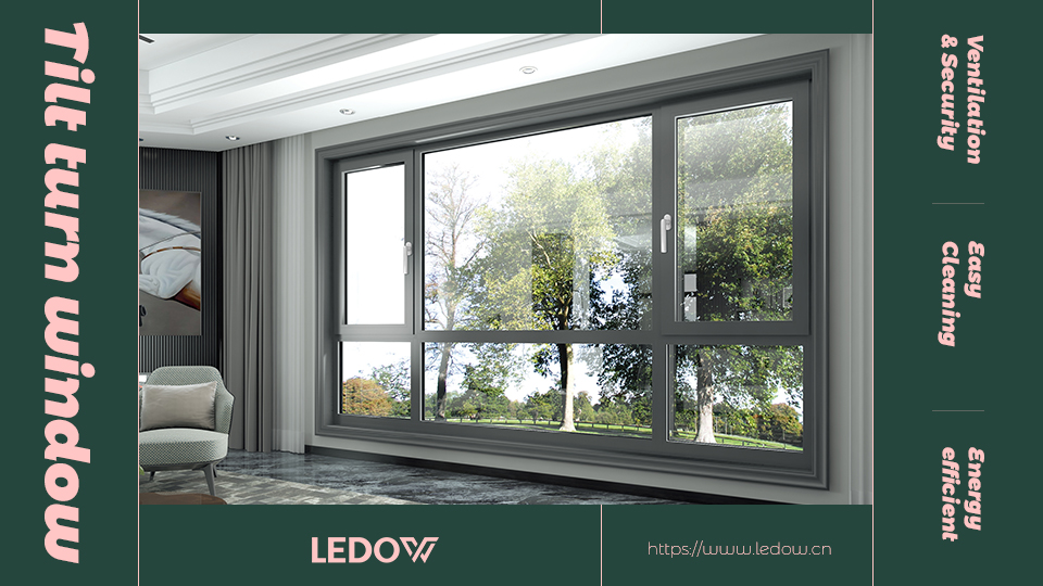 Stylish tilt-turn window offering versatile opening options for ventilation and easy cleaning, with secure locking.